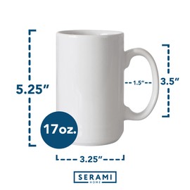 Serami 17oz White Classic Tall Coffee Mugs. Large Handles and Ceramic Construction, Set of 2