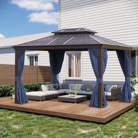 slashome 10'x12' Gazebo Curtains Outdoor Waterproof, Navy Blue Universal Replacement Curtain 4-Panels, Sidewalls with Zipper for Garden, Patio, Yard (Only Curtains)