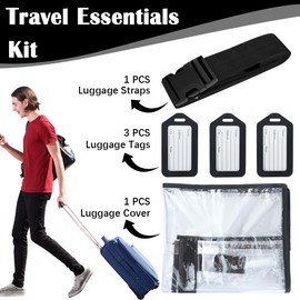 QUMENEY Clear Luggage Cover Protector Bag with Tag - Transparent PVC Suitcase Cover - Waterproof Dustproof for Travel (Black, 24-Inch)