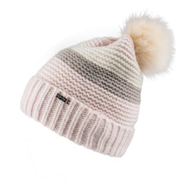 Jessica Simpson Women's Striped Beanie with Fur Pom, Pink, One Size
