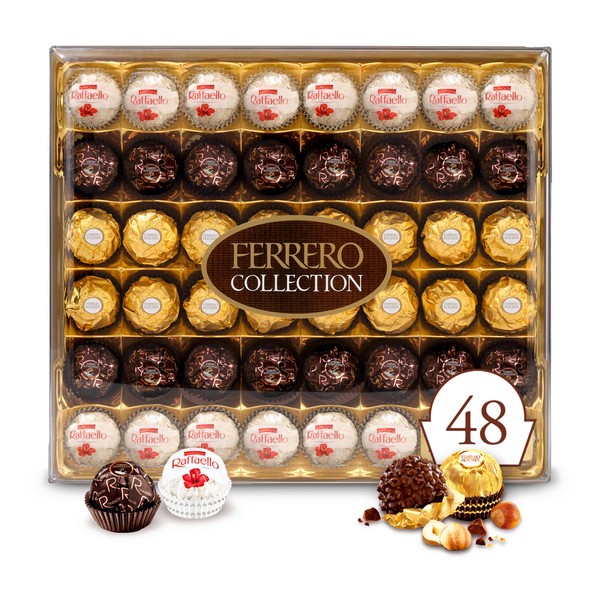 Ferrero Rocher Collection Premium Gourmet Assorted Hazelnut Milk Chocolate, Dark Chocolate and Coconut, 48 Count