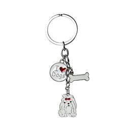 Harikaji Dog Keychain Ring, Cool Cute Pet Dog Keyring Bag Charm Mini Metal Key Ring Keyfob (Maltese)