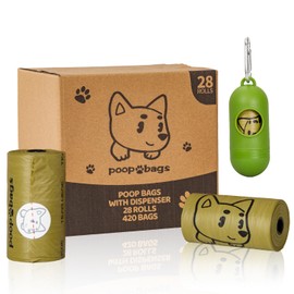 Watreeco 420 Counts Dog Poop Bags Rolls with Dispenser & Leash Clip, Scented Poop Bags for Dogs Waste, Extra Thick & Leak Proof for Poop Doggie Puppy Pet Waste, 9" x 13", Dark Khaki