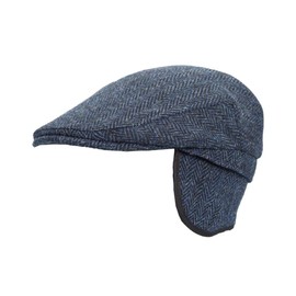 WALKER AND HAWKES - Harris Tweed Edward Flat Cap w/Foldable Ear Flaps - Midnight Blue - X-Large (60cm)