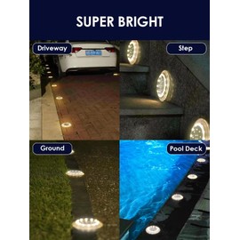 SHONELIGHTING Solar Deck Lights, IP67 Waterproof Pool Lights, Anti-Slip&Trip Super Bright Driveway Markers, Flat Pathway Disc LED for Outside Ground, Step, Yard, Dock (Warm White,12Pack)