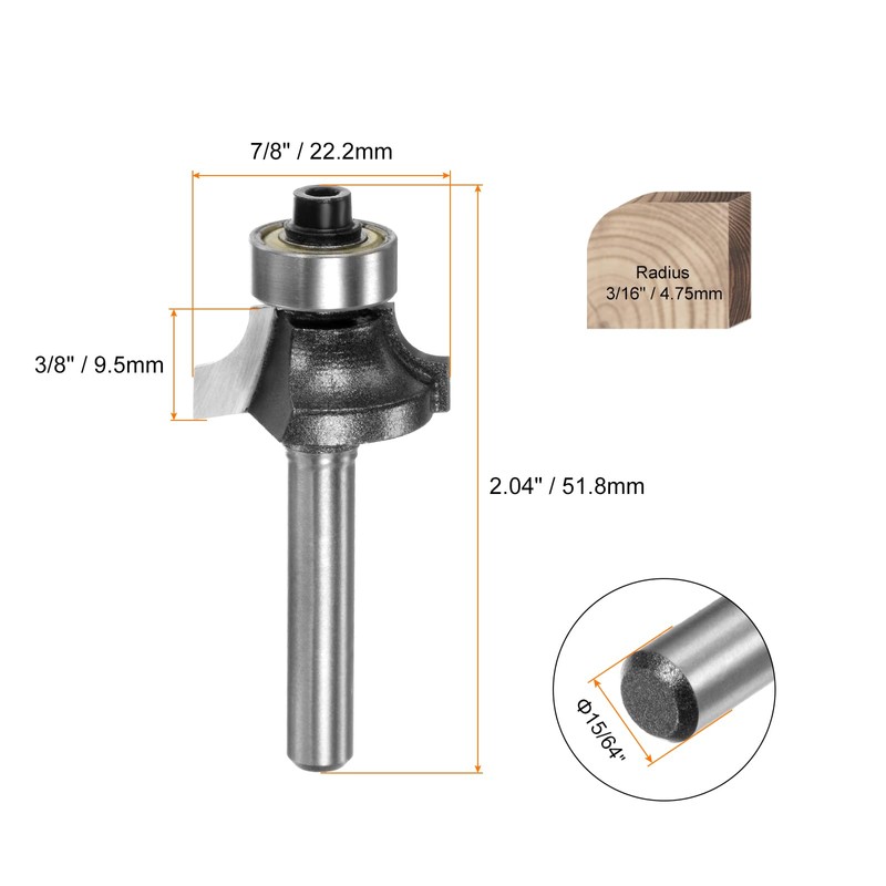 QUARKZMAN Rounded Cutter Diameter 15/64 Inch Shank 3/16 Inch Radius