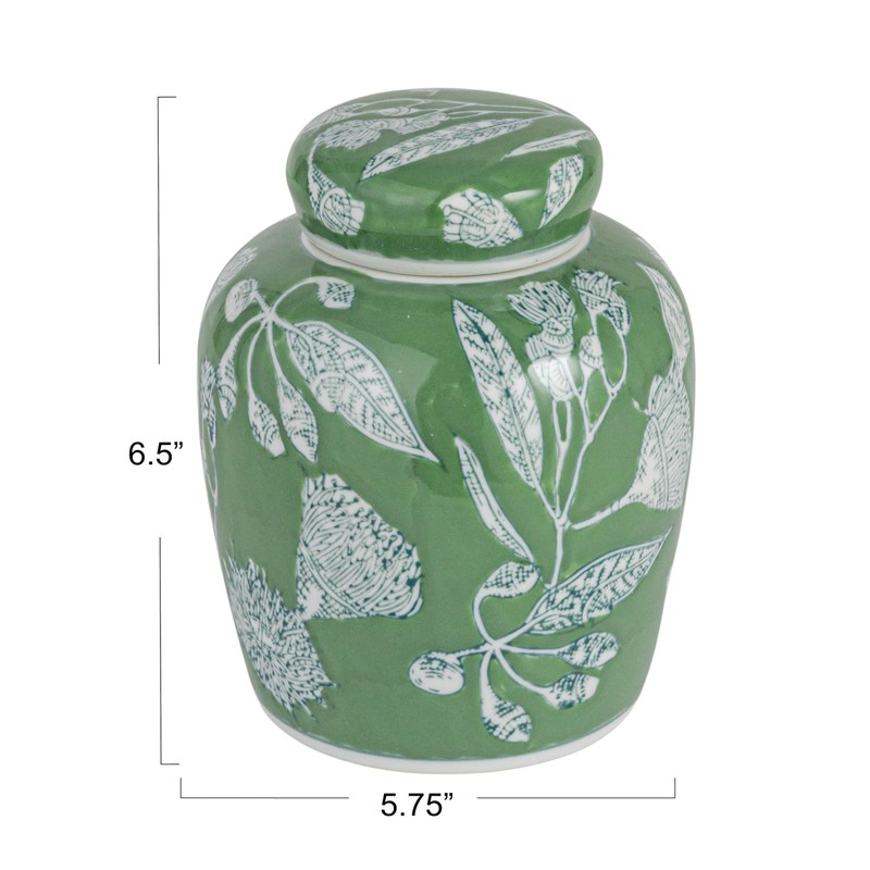 Creative Co-Op Decorative Ceramic Ginger Jar with Lid, Green