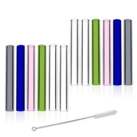 12 Pcs Gtysmox 4 Inches 5 Colors Borosilicate Glass Tubes, 12mm Diameter 2mm Thickness Glass Tubing with 1 Cleaning Brush(Transparent Pink Green Blue Gray)