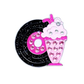 Navika 50's Theme at The Hop Milkshake & Vinyl Record Golf Ball Marker with Austrian Crystals | Magnetic Hat Clip Included | Retro Themed Golfing Accessory | Gift for Women Golfers