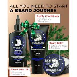 Bossman Kit Essentials Para Barba Para Hombres - Gelatina De Aceite Para Barba, Crema Acondicionador Fortificante, Blsamo Para Barba - Accesorios...  