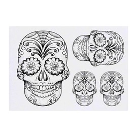 4 x 'Mexican Sugar Skull' Temporary Tattoos - Water Resistant, Skin-Safe, Non-Toxic Transfers, Mixed Sizes (TO00064076)