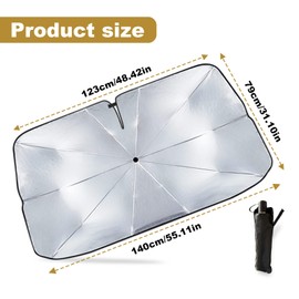 1 sombrilla plegable para parabrisas de automóvil, 31 x 55 pulgadas, accesorios para el interior del automóvil, ventana delantera del parabrisas bloquea los rayos UV del calor, adecuado para la mayoría de los coches
