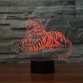 3D Tiger Night Light 7 Color Change LED Table Desk Lamp Acrylic Flat ABS Base USB Charger Home Decoration Toy Brithday Xmas Kid Children Gift