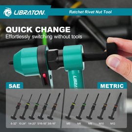 LIBRATON Rivet Nut Tool, Rivnut Tool, Professional Ratchet Nutsert Tool Kit, Nutsert Gun Kit with 10 SAE and Metric Mandrels, 100PCS Rivet Nuts, Rugged Carry Case, Insert Tool Kit for Automotive
