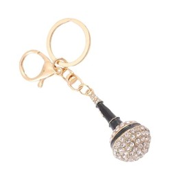 JewelBeauty Microphone Gold Plated Crystal Keyring Charm Pendant Bag Key Ring Chain Keychain MIC Karaoke Singer Music Novelty Gift (Black)