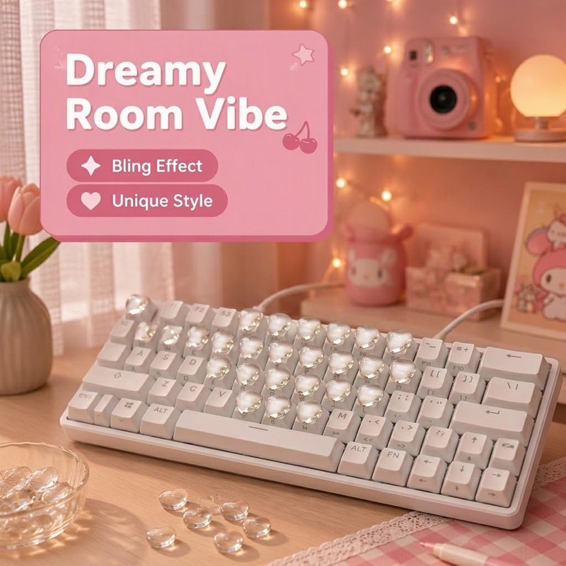 Keyboard Bubbles for Long Nails, 60 Pcs Clear Raised Heart