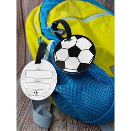 SetGo Etiqueta de nombre de pelota de fútbol redonda deportiva, etiqueta de mochila de plástico, juego de 2, etiqueta personalizada, ideal para niños y niñas en la escuela de jardín de infantes (S-Ball)