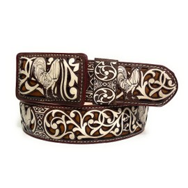 Cinto Laser Con Gallo, Men's Charro Saddle Vaquero Belt, Cinto Charro (38), Brown