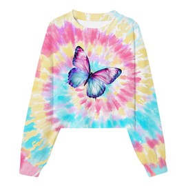 SunFoucs Girls Tops Size 8-9 Tie Dye Kids Sweatshirts Long Sleeve Tween Clothes Casual Butterfly Teen Girl Clothes Pink 9Y