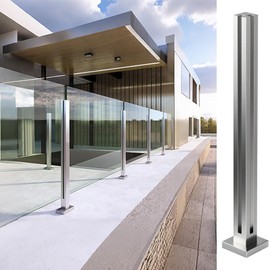Viuseo Heavy-Duty Glass Railing, 304 Stainless Steel Glass Railing Post with Spigot Slots & Sturdy Base, Balcony, Stairway, Deck, Patio (No handrails) Silver Corner Post 24in