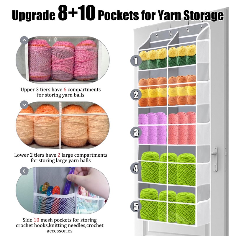 Hobekoee Hanging Yarn Storage Organizer 5 Tiers Large Capacity Over
