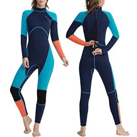 OMGear Wetsuit Men Women Youth 3mm Neoprene Full Body UV Protection One Piece Long Sleeves Scuba Diving Suits Back Zipper for Scuba Diving Surfing Snorkeling Swimming Water Sports(Green & Orange,L)