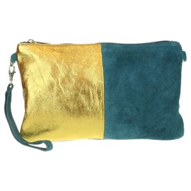 Girly Handbags Two Tone Metallic Clutch Bag - Dark Teal Old Gold
