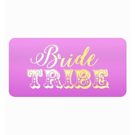 35 x Bright Pink Bride Tribe Labels with Shiny Gold Foil Print - Hen Party Favour Stickers for Hen Do & Hen Night (50mm x 25mm)