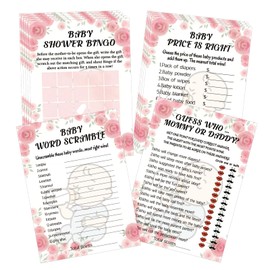 Laroder Funny Baby Shower Games for Girl-4 Games, Baby Shower Bingo Cards, Price is Right, Guess Who Mommy or Daddy, Word Scramble for Party Decorations Supplies Baby Shower Activities for 25 Guests
