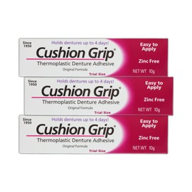 Cushion Grip Thermoplastic Denture Adhesive, 0.35 oz Travel Size (Pack of 3) | Refits and Tightens Loose Dentures On The Go | Non-Glue Adhesive, Acts Like a Soft Reliner