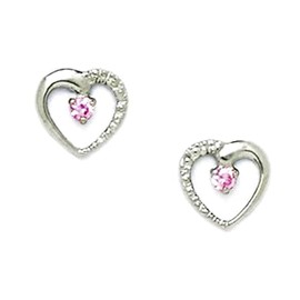 925 Sterling Silver Rhodium Plated Pink Cubic Zirconia Love Heart Screw Back Earrings 8x8mm Stud Earring for Women