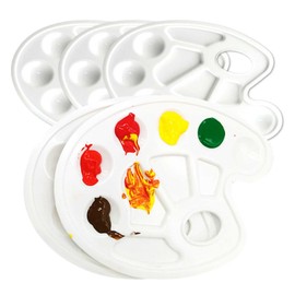 4 Pack Plastic Paint Palette for Children, 10 Wells Artist Mixing Tray for Watercolour, Acrylic & Oil Paint Reusable Easy Clean Art Supplies