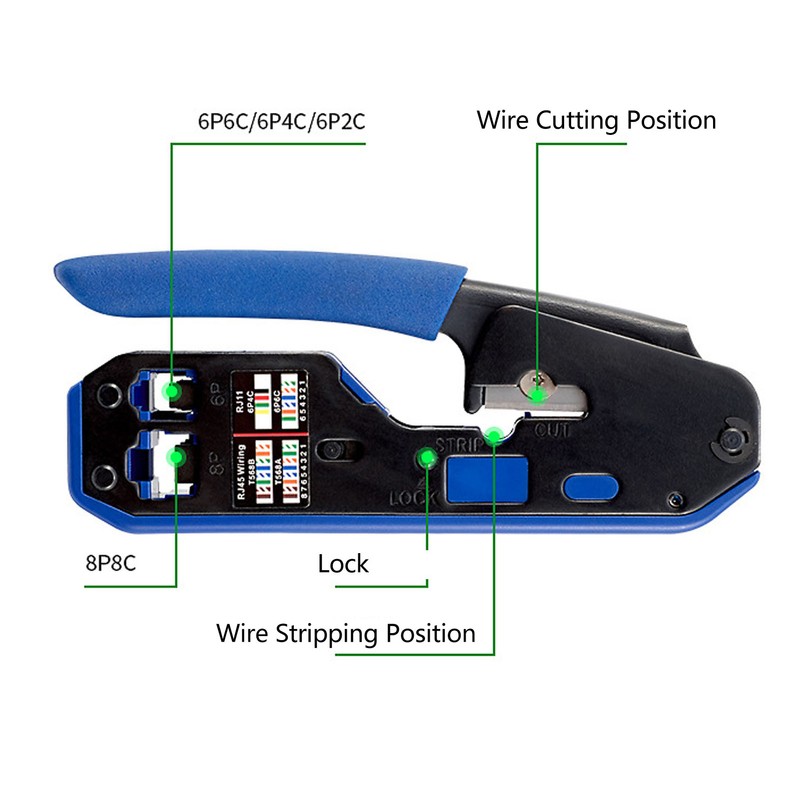RJ45 Crimping Tool Kit Network Cable Ethernet Jack Pass Through