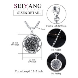Seiyang Santa Muerte Necklace for Men 925 Sterling Silver Cadena De La Santa Muert Pendant Grim Reaper Pendant Necklace Protection Jewelry Religious Gifts for Men