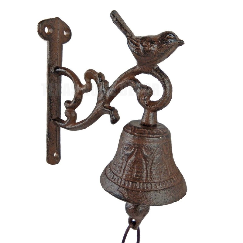 Vintage Small Bird Dinner Bell with Vines Cast Iron Antique