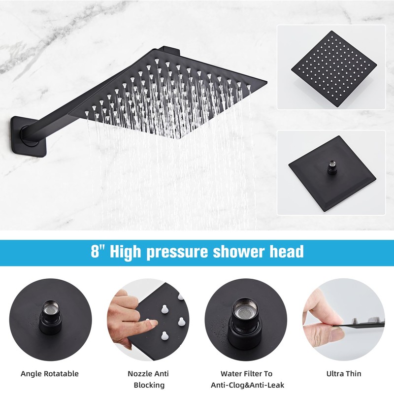 LCEVCGK Shower Faucet Set Matte Black Bathroom Rainfall Shower System