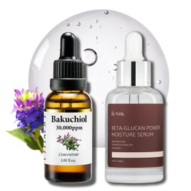 Korean Bakuchiol & Beta-Glucan Serum Bundle – 30,000 ppm Bakuchiol & 400,000 ppm Beta-Glucan for Wrinkle Reduction, Skin Firming & Intense Hydration – Anti-Aging & Soothing Korean Skincare for Sensiti