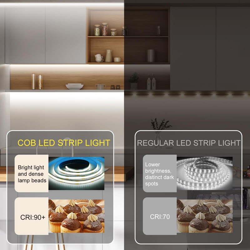 ZSLAIFU Battery Powered LED Strip Lights, 2Pack 3.3FT COB LED
