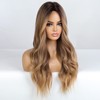 KUSPOAL Brown Gradient Wavy Wigs for Women Long Curly Wig