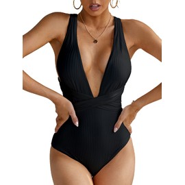 MOLYBELL Women White High Waitsted Ribbed Wrap Grecian Plunge Multiway One Piece Swimsuits Monokini-S