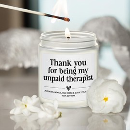 Thanks for Being My Unpaid Therapist Candle Friends Gifts for Birthday Christmas - Thank You Gifts for Teacher, Nurses, Besties, Moms, Sisters - Lavender, Woods, Wild Apple & Eucalyptus Candle 9OZ