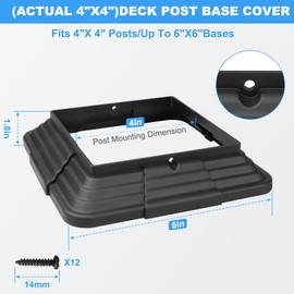 6pcs (Actual: 4"x4") Post Base Cover, Split Style Vinyl Post Skirt Black for Iron Stair railings, Balcony railings,Patios, Porches(4" Post/6" Base)
