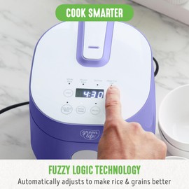 GreenLife 4-Cup Digital Rice Cooker, PFAS & PFOA-Free Removable Ceramic Dishwasher Safe Pot, Healthy Cooking Oats Grains & More, Auto Presets, Touch-screen, Delay & Keep Warm, Paddle Included, Periwinkle