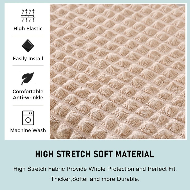 GERLNF Stretch Dining Bench Cover, Soft Seersucker Bench Slipcover with