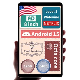 HAOVM 【2025 Android 15 Tablet M8 Tablet 8 inch，8 core CPU, 12GB+64GB，2TB Expandable, HD IPS Display, Wi-Fi 6, BT5.4, 5MP+8MP Camera, 5100mAh Large Battery, Widevine L1, Black