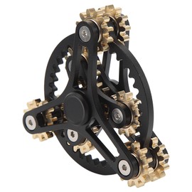 Portable 4 Gears Decompression Metal Finger Hand Brass Gear Toy for Stress Relieving in People, Fingertip Gear Toy with ADD and ADHD (Black)