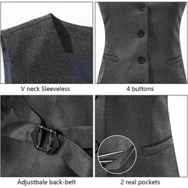 Gowjog Women's Vest Suit Vest Lined Button Up V-Neck Tuxedo Vintage Jacket Dressy Sleeveless Vests, Dark melange grey