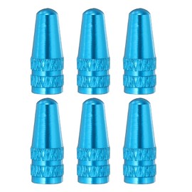 sourcing map 6pcs Bike Valve Caps Anodized Aluminum Road Bicycle Air Tire Valve Caps Dust Caps for MTB Road Racing Bicycle, Light Blue