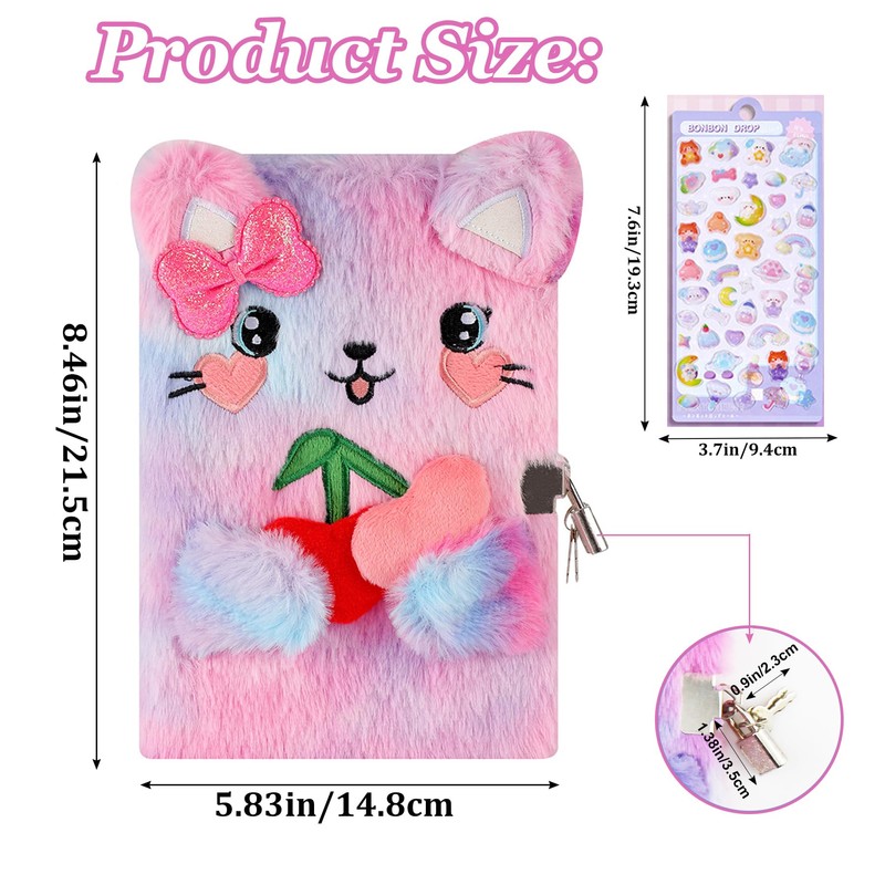 YankMooM Cat Secret Diary with Lock for Girls, Tie-Dye Kids