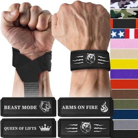 TECEUM Lifting Wrist Straps with Neoprene Padding Support – Black and White – Grizzly – Heavy Duty Wrist Workout Straps For Men and Women – Ideal for Powerlifting, Strength Training, Bodybuilding